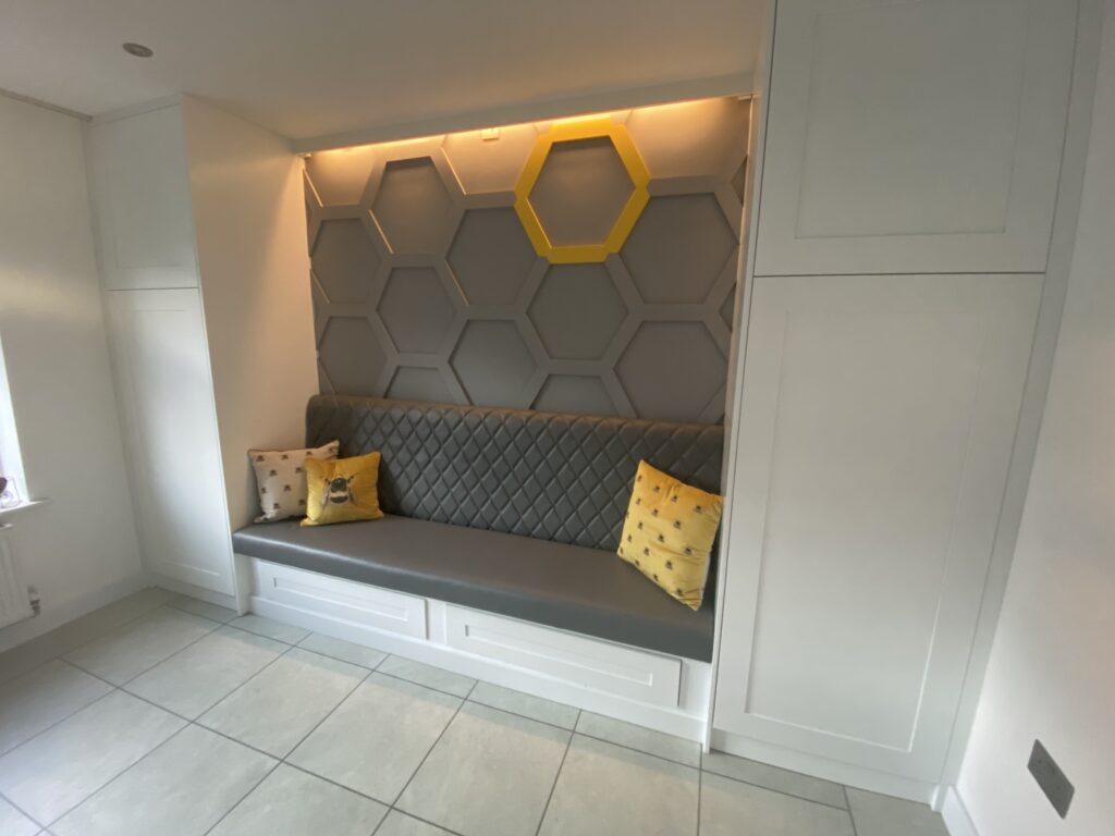 Bespoke seating with storage cupboards & draws